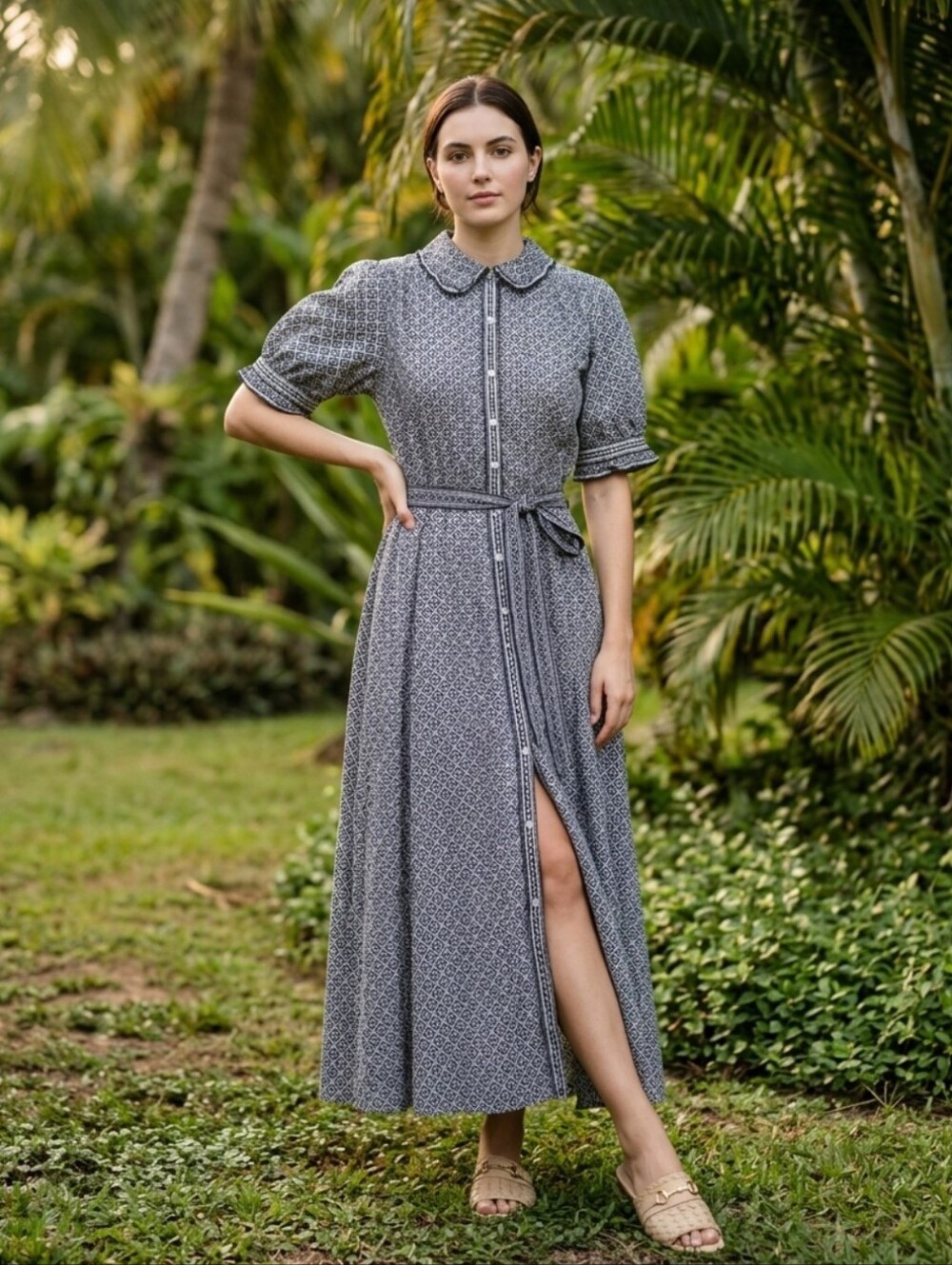 Max Studio Black & White Patterned Button-Up Dress - M - Picture 7 of 11